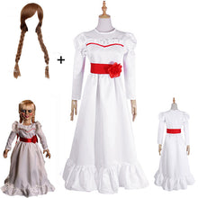 Load image into Gallery viewer, Movie Annabel Cosplay Costume for Women Kids Adult Halloween Costumes and Wig Horror Scary Fancy White Dress Outfits
