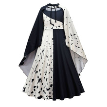 Load image into Gallery viewer, Movie Cruella De Vil Cosplay Costumes Kids Gown Black White Maid Dress Halloween Party Dress with Cloak Wig
