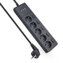 Load image into Gallery viewer, Multiple Power Strip Surge Protection EU Plug Electrical Extension Sockets USB 5 way Outlets Independent Switch Control 2m Cord
