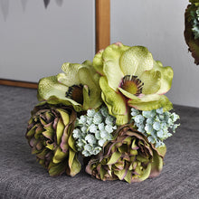 Load image into Gallery viewer, 5pcs Peony bouquet anemone wedding bridal bouquet silk artificial flowers DIY scrapbook flores artificiales room decor
