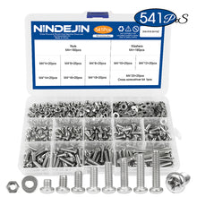 Load image into Gallery viewer, Screws 541/721pcs Cross Recessed Round Head M3 M4 M5 Screw Set Nut Washer Stainless Steel Phillips Machine Screw Assorted Kit
