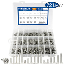 Load image into Gallery viewer, Screws 541/721pcs Cross Recessed Round Head M3 M4 M5 Screw Set Nut Washer Stainless Steel Phillips Machine Screw Assorted Kit
