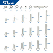 Load image into Gallery viewer, Screws 541/721pcs Cross Recessed Round Head M3 M4 M5 Screw Set Nut Washer Stainless Steel Phillips Machine Screw Assorted Kit
