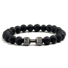 Load image into Gallery viewer, Natural Black Volcanic Lava Stone Dumbbell Bracelet black Matte Beads Bracelets For Women Men Fitness Barbell Jewelry Pulseras
