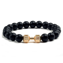 Load image into Gallery viewer, Natural Black Volcanic Lava Stone Dumbbell Bracelet black Matte Beads Bracelets For Women Men Fitness Barbell Jewelry Pulseras
