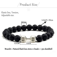 Load image into Gallery viewer, Natural Black Volcanic Lava Stone Dumbbell Bracelet black Matte Beads Bracelets For Women Men Fitness Barbell Jewelry Pulseras
