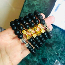 Load image into Gallery viewer, Natural Black Volcanic Lava Stone Dumbbell Bracelet black Matte Beads Bracelets For Women Men Fitness Barbell Jewelry Pulseras
