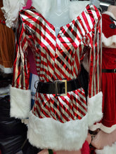Load image into Gallery viewer, Christmas Dress Women Christmas Costume For Adult Striped Velvet Fur Dresses Hooded Sexy Female Santa Claus Costume
