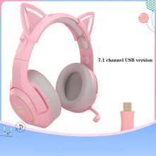 Load image into Gallery viewer, LED Cat Ear Gaming Headphones Pink Headset 7.1 Stereo Sound Removable Cat Ear Wired Gaming Headsets With Mic
