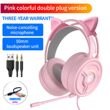 Load image into Gallery viewer, LED Cat Ear Gaming Headphones Pink Headset 7.1 Stereo Sound Removable Cat Ear Wired Gaming Headsets With Mic
