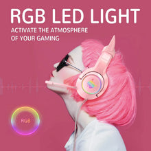 Load image into Gallery viewer, LED Cat Ear Gaming Headphones Pink Headset 7.1 Stereo Sound Removable Cat Ear Wired Gaming Headsets With Mic
