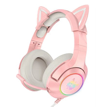 Load image into Gallery viewer, LED Cat Ear Gaming Headphones Pink Headset 7.1 Stereo Sound Removable Cat Ear Wired Gaming Headsets With Mic
