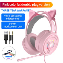 Load image into Gallery viewer, LED Cat Ear Gaming Headphones Pink Headset 7.1 Stereo Sound Removable Cat Ear Wired Gaming Headsets With Mic
