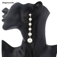 Load image into Gallery viewer, New Fashion Elegant Pearl Long Earrings Style Large Imitation Pearl Pendant Earrings Suitable For Wedding Party Gifts Brincos
