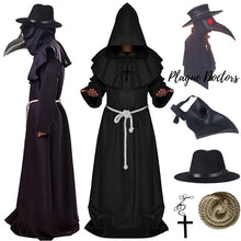 Load image into Gallery viewer, Plague Doctor Cosplay Costume Medieval Hooded Robe Steampunk Terror Mask Hat Adult Halloween Party Role Play Size S-XL
