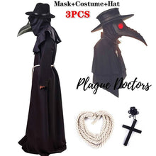 Load image into Gallery viewer, Plague Doctor Cosplay Costume Medieval Hooded Robe Steampunk Terror Mask Hat Adult Halloween Party Role Play Size S-XL
