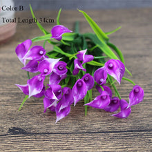 Load image into Gallery viewer, Beautiful 25 heads/bouquet mini artificial calla with leaf plastic fake lily Aquatic plants home room decoration flower
