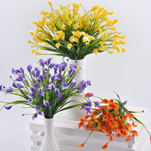 Load image into Gallery viewer, 5pcs 25 heads/bouquet mini artificial calla with leaf plastic fake lily Aquatic plants home room decoration flower
