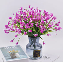 Load image into Gallery viewer, 5pcs 25 heads/bouquet mini artificial calla with leaf plastic fake lily Aquatic plants home room decoration flower
