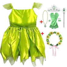 Load image into Gallery viewer, Christmas Fairy Tinkerbell Princess Dress for Girls Party Inspired Green  Ball Gown Costumes with Wings Sets
