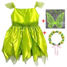 Load image into Gallery viewer, Christmas Fairy Tinkerbell Princess Dress for Girls Party Inspired Green  Ball Gown Costumes with Wings Sets
