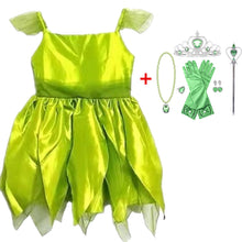 Load image into Gallery viewer, Christmas Fairy Tinkerbell Princess Dress for Girls Party Inspired Green  Ball Gown Costumes with Wings Sets
