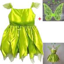 Load image into Gallery viewer, Christmas Fairy Tinkerbell Princess Dress for Girls Party Inspired Green  Ball Gown Costumes with Wings Sets
