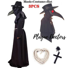 Load image into Gallery viewer, Halloween Party Role Play Plague Doctor Cosplay Costume Medieval Hooded Robe Steampunk Terror Mask Hat
