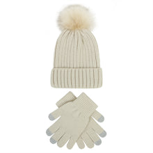 Load image into Gallery viewer, Women's Knit Hat Set 2021new Outdoor Keep Warm Touch Screen Knitting Wool Gloves Hat Two-Piece Set
