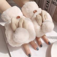 Load image into Gallery viewer, Cute Girl Student Cute Rabbit Flip Open Finger Plush Fleece Warm Gloves
