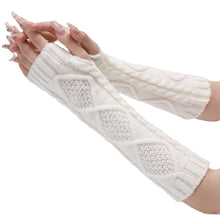 Load image into Gallery viewer, Jacquard Rhombus Wool Keep Warm Men's and Women's Half Finger Fingerless Gloves Mid-Length Knitted Oversleeve
