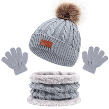 Load image into Gallery viewer, Children's Hat Scarf Gloves Three-Piece Set Autumn and Winter New Single Ball Baby Hat
