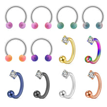 Load image into Gallery viewer, Stainless Steel Diamond Horseshoe Rod Nose Ring 12PCS Combination Set Human Body Piercing Accessories
