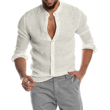 Load image into Gallery viewer, Linen Stand Collar Long Sleeve Men's Cardigan Shirt for Men
