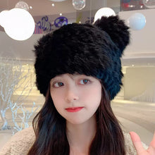 Load image into Gallery viewer, Bear Ears Rabbit Fur Hat Children Winter Woolen Hat Thickened Cold Protection Warm Plush Fur Hat Furry Toque
