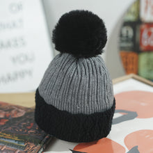 Load image into Gallery viewer, Hat Female Winter Fleece Lined Padded Warm Keeping Knitted Hat Fur Ball Color Matching Ten Flowers Woolen Cap Female
