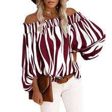 Load image into Gallery viewer, Summer and Autumn Striped Sexy Fashion off-the-Shoulder Chiffon Shirt Shirt for Women

