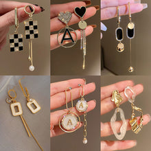 Load image into Gallery viewer, Silver Needle Pearl Diamond Asymmetric Geometric Alphabet Letter Earrings Fashion Trendy Design Tassel Ear Studs Graceful Earrings

