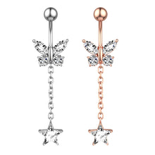 Load image into Gallery viewer, Chain Pentagram Zircon Belly Ring Navel Stud Piercing Jewelry
