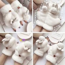Load image into Gallery viewer, Cute Girl Student Cute Rabbit Flip Open Finger Plush Fleece Warm Gloves
