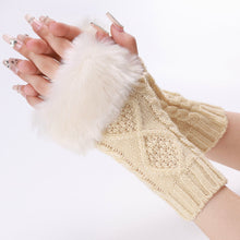 Load image into Gallery viewer, Knitting Wool Gloves Women's Fur Short Oversleeve Rhombus Knitted Warm Open Finger Arm Sleeve
