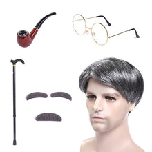 Load image into Gallery viewer, Cosplay Grandpa Wig Beard Halloween Middle-Aged and Elderly Silver Black Wig Stage Dress Up Wig
