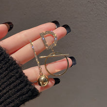 Load image into Gallery viewer, Silver Needle Pearl Diamond Asymmetric Geometric Alphabet Letter Earrings Fashion Trendy Design Tassel Ear Studs Graceful Earrings
