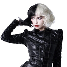 Load image into Gallery viewer, Wig Black and White Witch Kuila Cos Wig Female Half Black Half White Short Roll Full-Head Wig
