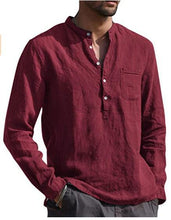 Load image into Gallery viewer, Men's Long Sleeve V-neck Casual Beach Linen Shirt Men's Clothing
