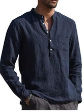 Load image into Gallery viewer, Men's Long Sleeve V-neck Casual Beach Linen Shirt Men's Clothing
