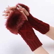 Load image into Gallery viewer, Knitting Wool Gloves Women's Fur Short Oversleeve Rhombus Knitted Warm Open Finger Arm Sleeve
