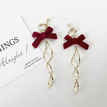 Load image into Gallery viewer, Vintage Earrings Women 'S Simple Line Wine Red Ear Hook Autumn And Winter New Flocking Bow All-Matching Graceful Ear Clip Earrings
