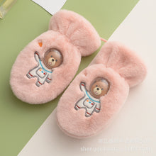 Load image into Gallery viewer, Winter New Children's Rex Rabbit Fur Cute Cartoon Three-Dimensional Space Bear Mittens Fleece-Lined Thickened Gloves
