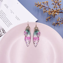 Load image into Gallery viewer, S925 Ear Hook Butterfly Earrings Temperamental Earrings Cicada Wings Gradient Color Girls Stud Earrings
